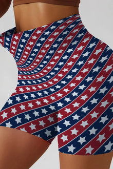  LC265450-P320-S, LC265450-P320-M, LC265450-P320-L, LC265450-P320-XL, Red American Flag Print Seamless High Waist Workout Shorts