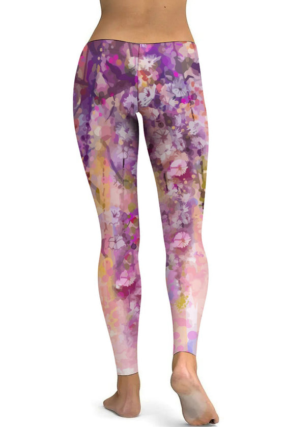LC265453-P1020-S, LC265453-P1020-M, LC265453-P1020-L, LC265453-P1020-XL, Pink Abstract Floral Print High Waist Yoga Leggings