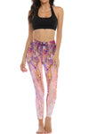 LC265453-P1020-S, LC265453-P1020-M, LC265453-P1020-L, LC265453-P1020-XL, Pink Abstract Floral Print High Waist Yoga Leggings