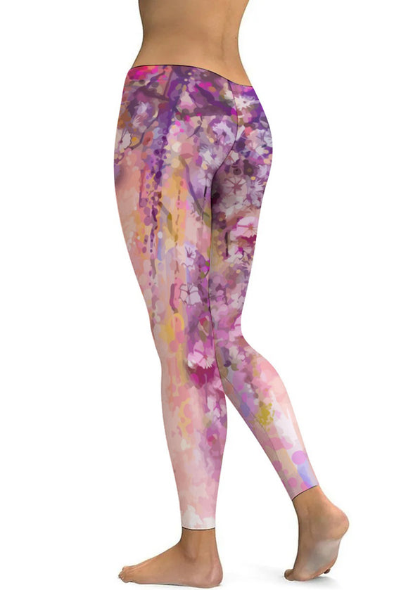 LC265453-P1020-S, LC265453-P1020-M, LC265453-P1020-L, LC265453-P1020-XL, Pink Abstract Floral Print High Waist Yoga Leggings