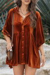 PACK2554263-P2017-1, Chestnut 3/4 Sleeve Tunic Babydoll Velvet Shirt