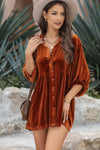 PACK2554263-P2017-1, Chestnut 3/4 Sleeve Tunic Babydoll Velvet Shirt