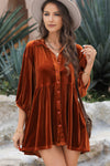 PACK2554263-P2017-1, Chestnut 3/4 Sleeve Tunic Babydoll Velvet Shirt
