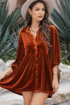 PACK2554263-P2017-1, Chestnut 3/4 Sleeve Tunic Babydoll Velvet Shirt