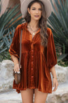 PACK2554263-P2017-1, Chestnut 3/4 Sleeve Tunic Babydoll Velvet Shirt