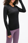 PACK264631-P2-1, Black Slim Thumbhole Sleeve Textured Detail Gym Top