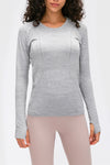 PACK264631-P1011-1, Light Grey Slim Thumbhole Sleeve Textured Detail Gym Top