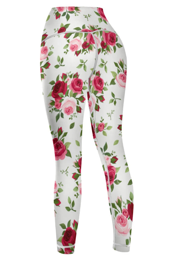 LC265446-P120-S, LC265446-P120-M, LC265446-P120-L, LC265446-P120-XL, White Floral Print High Waist Butt Lifting Yoga Pants