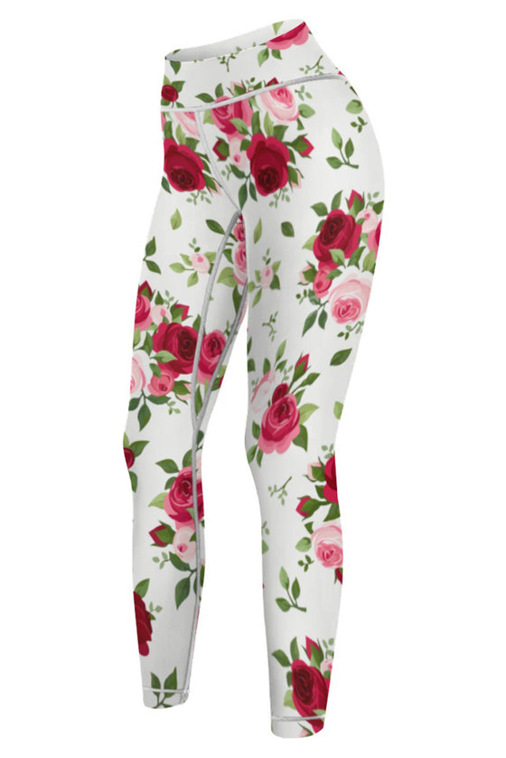 LC265446-P120-S, LC265446-P120-M, LC265446-P120-L, LC265446-P120-XL, White Floral Print High Waist Butt Lifting Yoga Pants