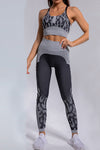 LC2611592-P220-S, LC2611592-P220-M, LC2611592-P220-L, Black Camouflage Print Criss Cross Bra and Leggings Sports Set