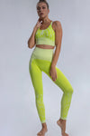 LC2611592-P920-S, LC2611592-P920-M, LC2611592-P920-L, Green Camouflage Print Criss Cross Bra and Leggings Sports Set