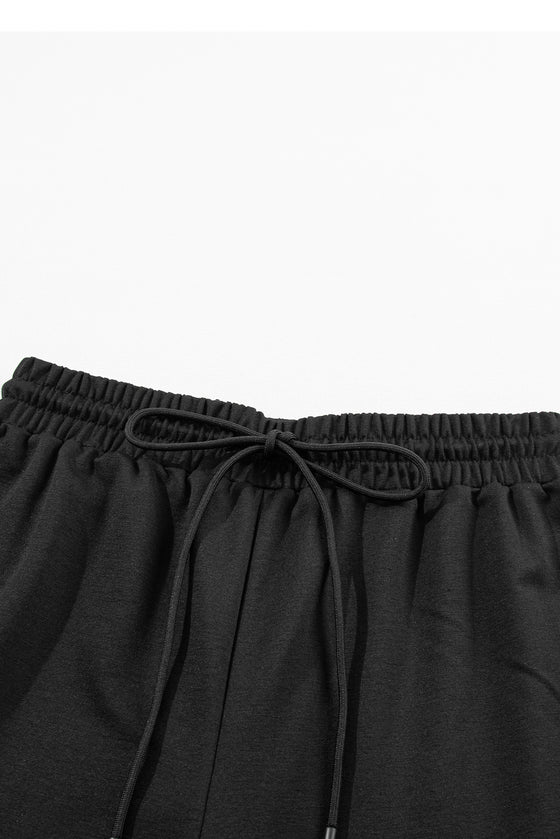 PACK15649-P2-1, Black Solid Half Zipped Drawstring High Waist Lounge Set