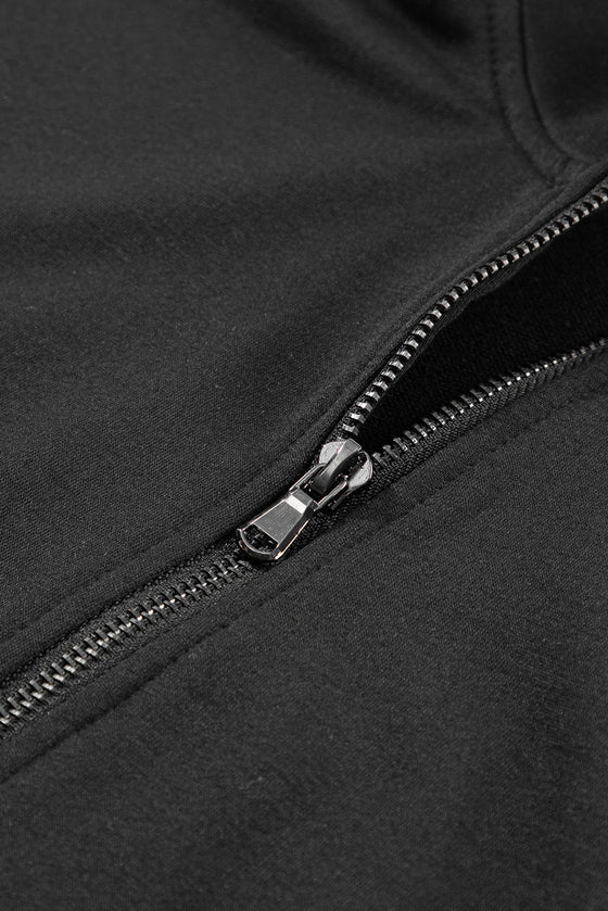 PACK15649-P2-1, Black Solid Half Zipped Drawstring High Waist Lounge Set