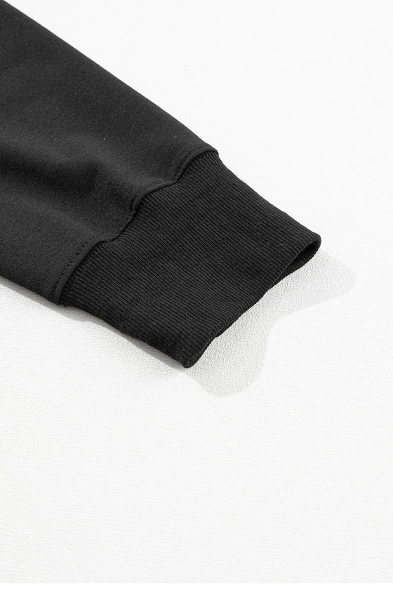 PACK15649-P2-1, Black Solid Half Zipped Drawstring High Waist Lounge Set