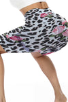 LC265452-P120-S, LC265452-P120-M, LC265452-P120-L, LC265452-P120-XL, White Floral Leopard Print High Waist Yoga Shorts