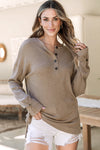 PACK25223369-P5016-1, Pale Khaki Rib Textured Henley Knit Top