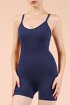 PACK262257-P605-1, Navy Blue Solid Color Spaghetti Straps Athleisure Romper