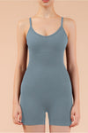 PACK262257-P704-1, Dusk Blue Solid Color Spaghetti Straps Athleisure Romper