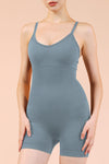 PACK262257-P704-1, Dusk Blue Solid Color Spaghetti Straps Athleisure Romper