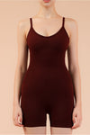 PACK262257-P3017-1, Red Sandalwood Solid Color Spaghetti Straps Athleisure Romper