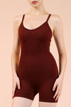 PACK262257-P3017-1, Red Sandalwood Solid Color Spaghetti Straps Athleisure Romper