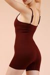 PACK262257-P3017-1, Red Sandalwood Solid Color Spaghetti Straps Athleisure Romper