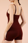 PACK262257-P3017-1, Red Sandalwood Solid Color Spaghetti Straps Athleisure Romper