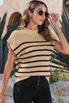 PACK2724178-P6016-2, Parchment Striped Ribbed Knit High Neck Sweater