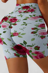 LC265447-P120-S, LC265447-P120-M, LC265447-P120-L, LC265447-P120-XL, White Floral Print Seamless Tummy Control Yoga Shorts