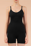 PACK262257-P2-1, Black Solid Color Spaghetti Straps Athleisure Romper
