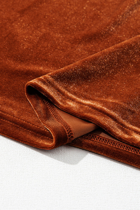 PACK25125101-P5014-1, Gold Flame Lantern Sleeve Beaded Split V Neck Velvet Top