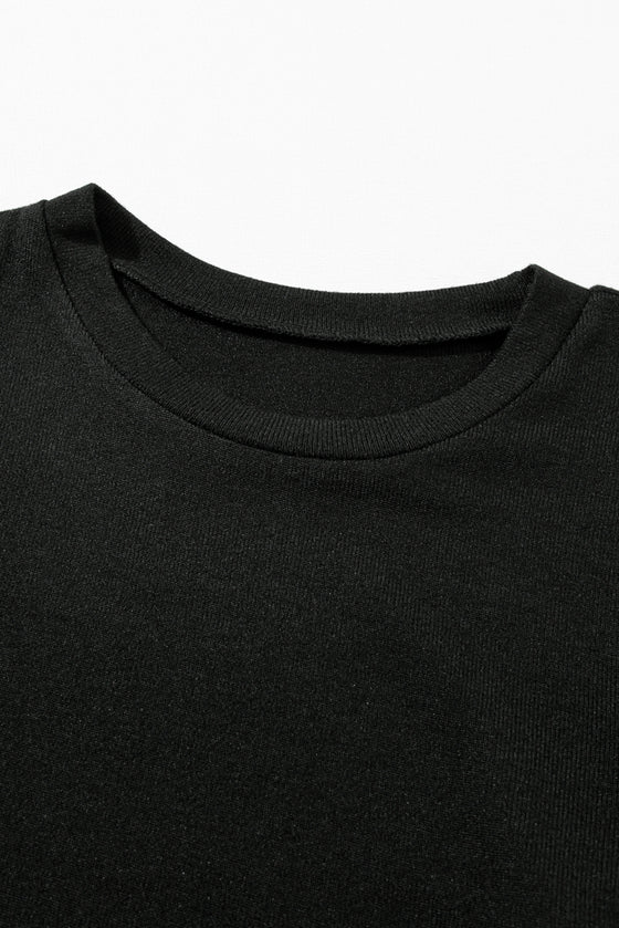 PACK25223144-P2-1, Black Contrast Ribbed Bishop Sleeve Top