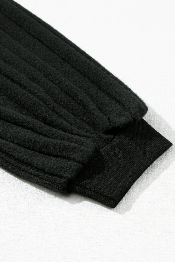 PACK25223144-P2-1, Black Contrast Ribbed Bishop Sleeve Top