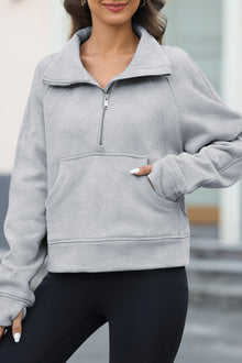  PACK25317099-P11-1, Gray Half Zipper Kangaroo Pocket Sweatshirt