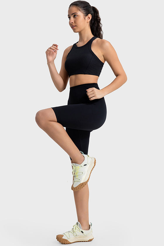 LC264663-P2-S, LC264663-P2-M, LC264663-P2-L, LC264663-P2-XL, Black Solid Color Ribbed Push up Sports Active Bra