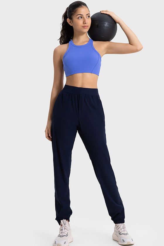 LC264663-P5-S, LC264663-P5-M, LC264663-P5-L, LC264663-P5-XL, Dark Blue Solid Color Ribbed Push up Sports Active Bra