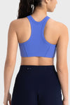 LC264663-P5-S, LC264663-P5-M, LC264663-P5-L, LC264663-P5-XL, Dark Blue Solid Color Ribbed Push up Sports Active Bra