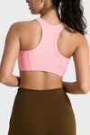 LC264663-P10-S, LC264663-P10-M, LC264663-P10-L, LC264663-P10-XL, Pink Solid Color Ribbed Push up Sports Active Bra
