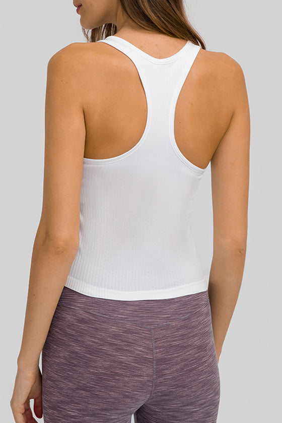 PACK264665-P1-1, White Solid Color Ribbed U Neck Sports Tank Top