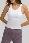 PACK264665-P1-1, White Solid Color Ribbed U Neck Sports Tank Top