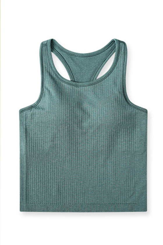 PACK264665-P509-1, Mist Green Solid Color Ribbed U Neck Sports Tank Top