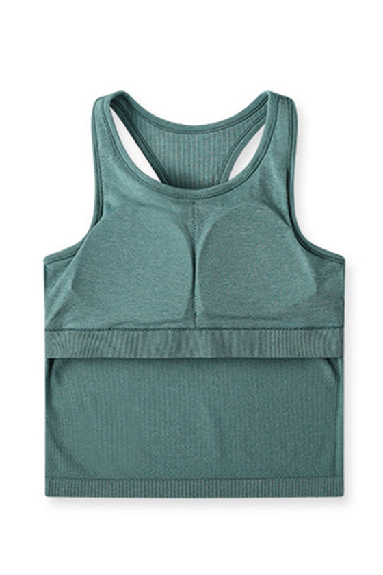 PACK264665-P509-1, Mist Green Solid Color Ribbed U Neck Sports Tank Top