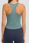 PACK264665-P509-1, Mist Green Solid Color Ribbed U Neck Sports Tank Top