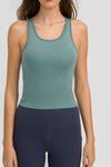 PACK264665-P509-1, Mist Green Solid Color Ribbed U Neck Sports Tank Top