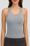 PACK264665-P3011-1, Medium Grey Solid Color Ribbed U Neck Sports Tank Top