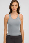 PACK264665-P3011-1, Medium Grey Solid Color Ribbed U Neck Sports Tank Top