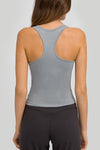 PACK264665-P3011-1, Medium Grey Solid Color Ribbed U Neck Sports Tank Top