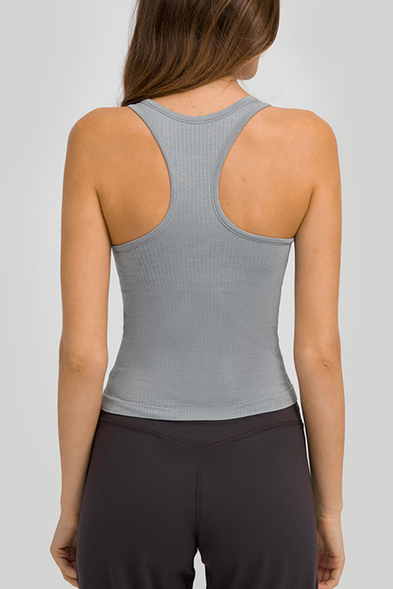 PACK264665-P3011-1, Medium Grey Solid Color Ribbed U Neck Sports Tank Top