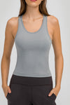 PACK264665-P3011-1, Medium Grey Solid Color Ribbed U Neck Sports Tank Top