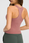 PACK264665-P5010-1, Rose Pink Solid Color Ribbed U Neck Sports Tank Top